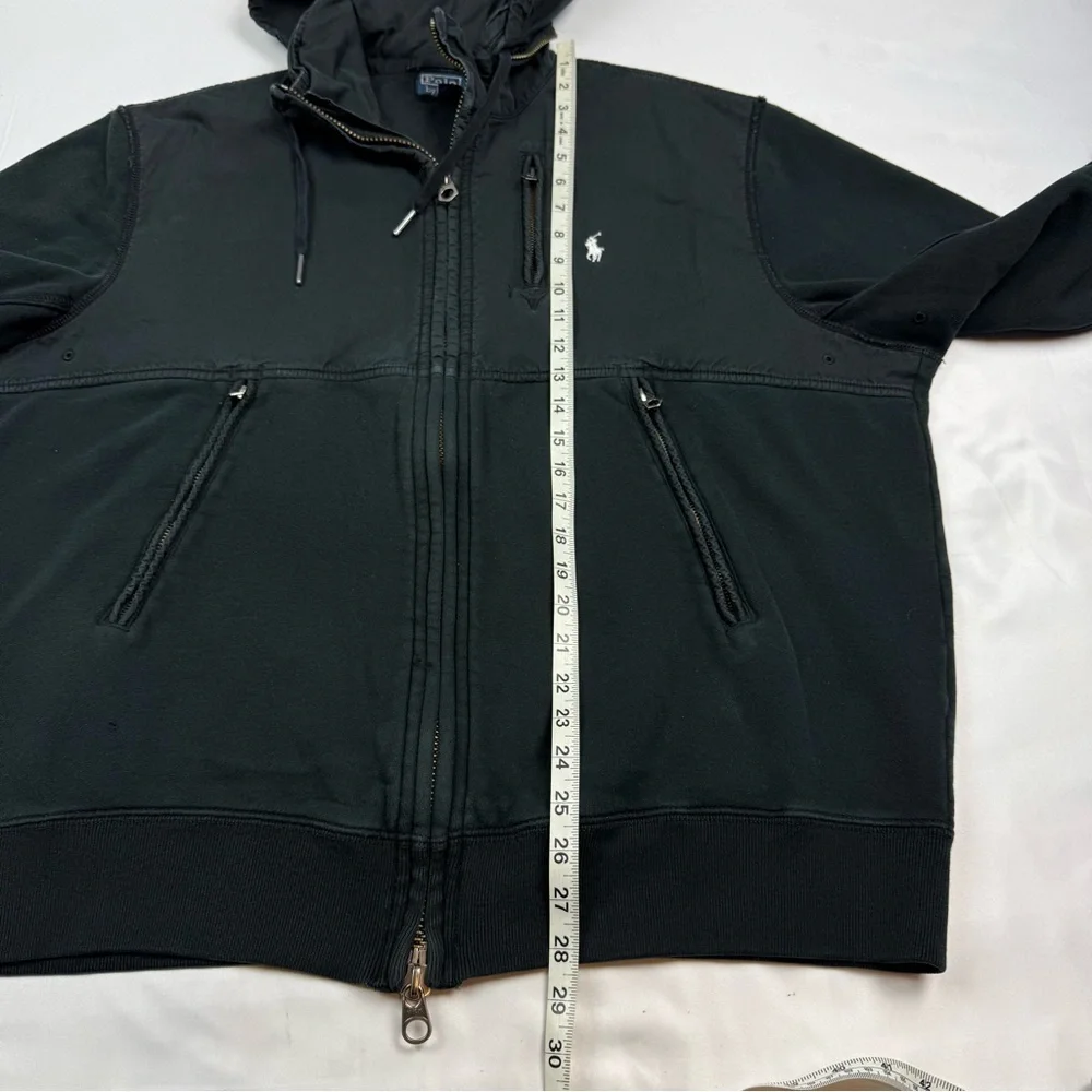 Vtg Polo Ralph Lauren Mens Hooded Navy Jacket XL Black Y2K Full Zip C7